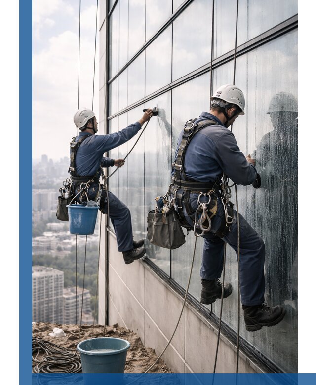 Профессиональная мойка фасадных окон альпинистами в Петропавловске-Камчатском