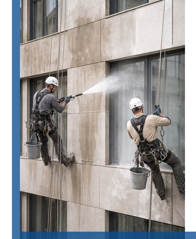 Послестроительная мойка фасада промышленным альпинизмом в Петропавловске-Камчатском