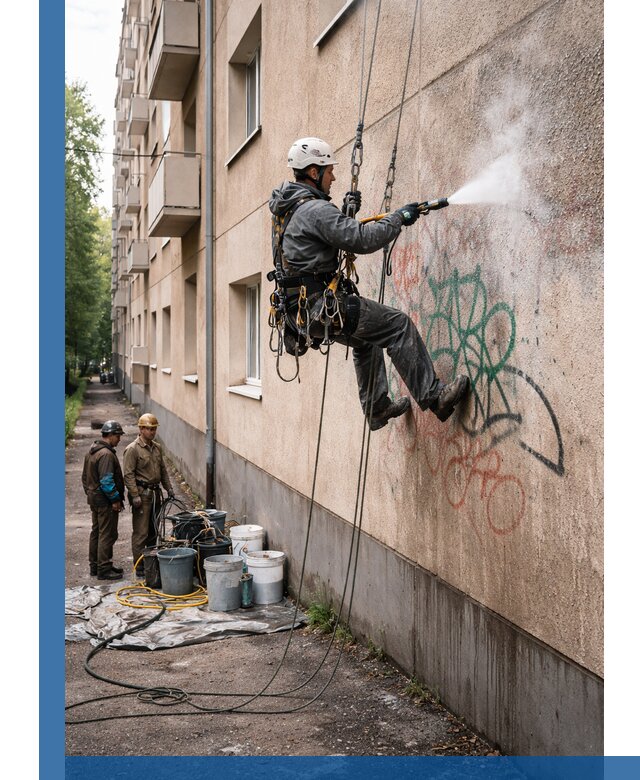 Удаление граффити с фасада в Петропавловске-Камчатском без следов и повреждений