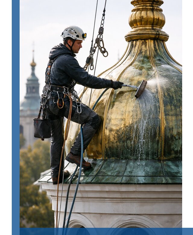Профессиональная мойка куполов и шпилей высотными альпинистами в Петропавловске-Камчатском
