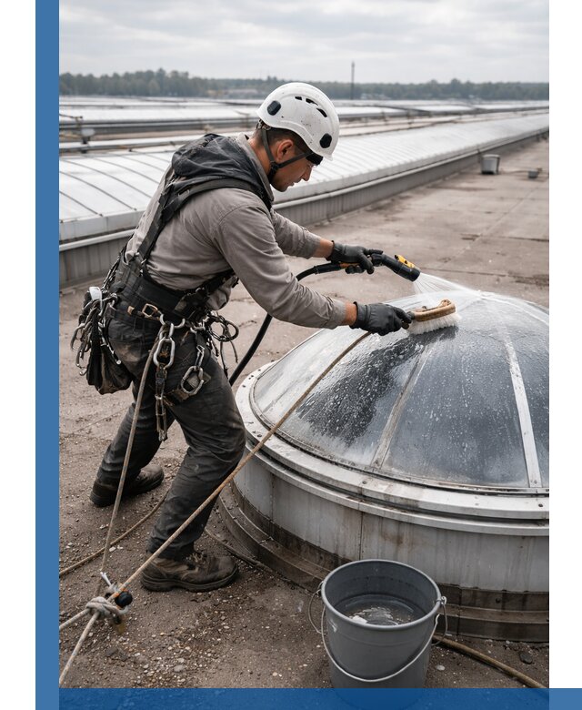 Мойка зенитных фонарей на кровле для промышленных объектов в Петропавловске-Камчатском