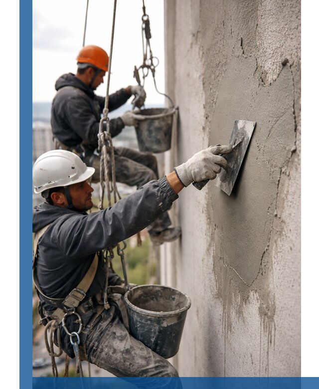 Штукатурка фасада на высоте в Петропавловске-Камчатском профессиональные работы