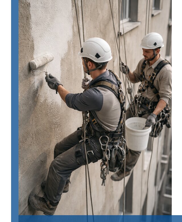Грунтовка фасада на высоте в Петропавловске-Камчатском промышленными альпинистами
