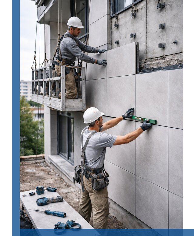 Монтаж керамогранита на фасад в Петропавловске-Камчатском под ключ с гарантией качества