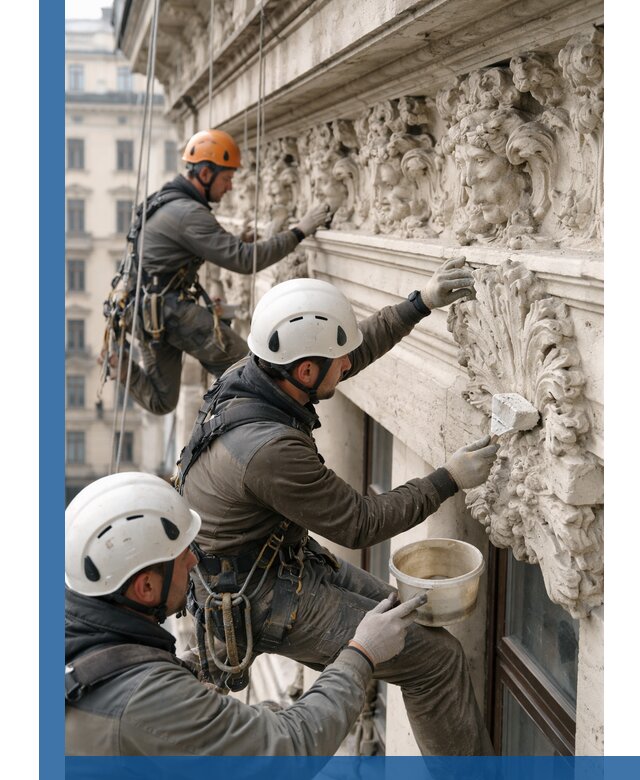 Реставрация фасадной лепнины с высотными работами в Петропавловске-Камчатском