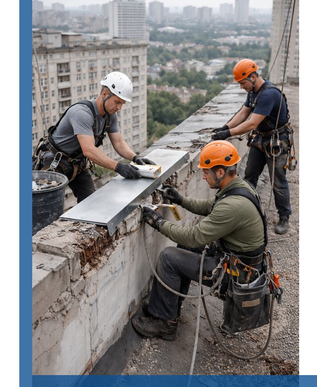 Ремонт парапета на кровле в Петропавловске-Камчатском, высотные работы с гарантией