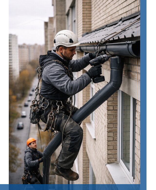 Монтаж водосточной системы на здании в Петропавловске-Камчатском от 5181 р. | ВЫСОТНИК-Птк