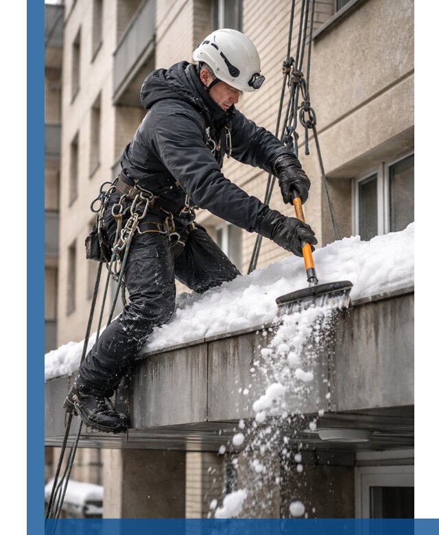 Очистка козырьков от снега в Петропавловске-Камчатском круглогодично безопасно