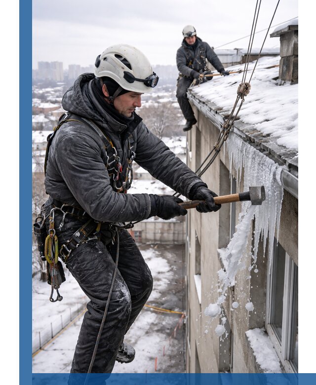 Сбивание и удаление сосулек с крыши в Петропавловске-Камчатском безопасно