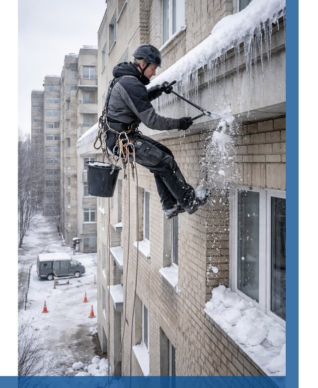Удаление наледи с карнизов в Петропавловске-Камчатском от 363 р. | ВЫСОТНИК-Птк