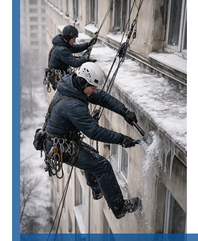 Удаление наледи и сосулек с карнизов в Петропавловске-Камчатском профессионально