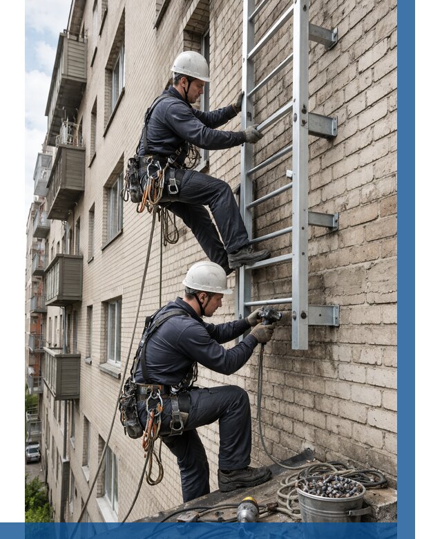 Монтаж пожарной лестницы в Петропавловске-Камчатском от 25903 р заказать у ВЫСОТНИК-Птк