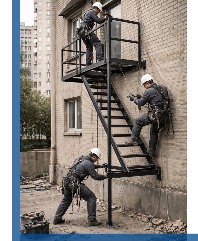 Монтаж пожарной лестницы в Петропавловске-Камчатском, установка и крепление