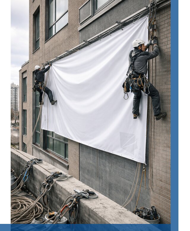 Монтаж баннеров на фасаде в Петропавловске-Камчатском от 673 р. заказать ВЫСОТНИК-Птк