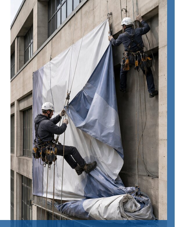 Демонтаж баннеров с фасада в Петропавловске-Камчатском от 4662 р. | ВЫСОТНИК-Птк