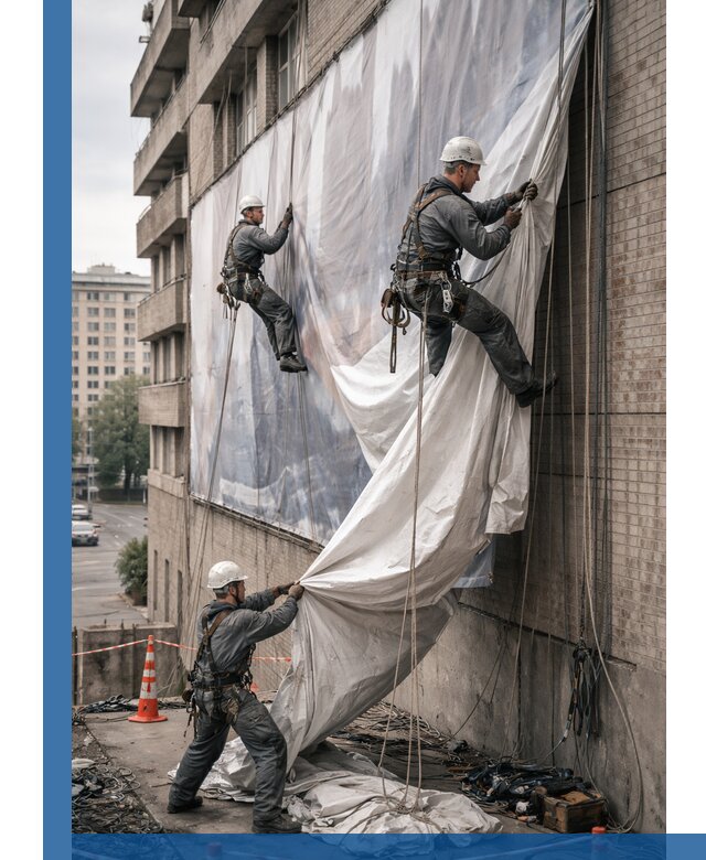 Демонтаж баннеров с фасада в Петропавловске-Камчатском оперативно и безопасно