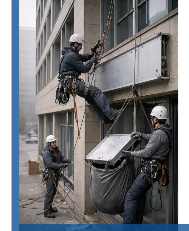 Демонтаж рекламной вывески с высотными работами в Петропавловске-Камчатском