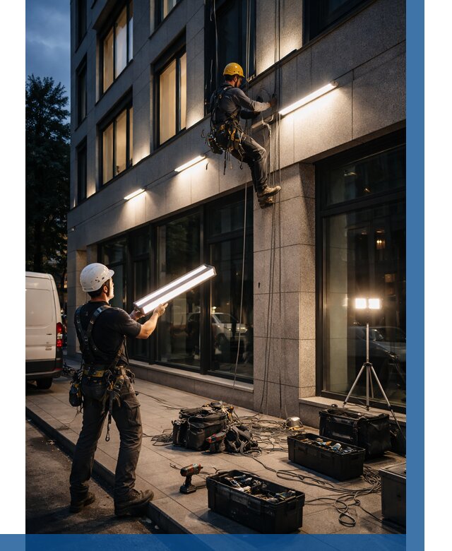 Монтаж архитектурной подсветки здания в Петропавловске-Камчатском от 2590 р.|ВЫСОТНИК-Птк