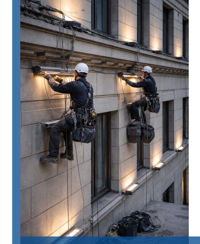 Монтаж архитектурной подсветки фасадов зданий в Петропавловске-Камчатском