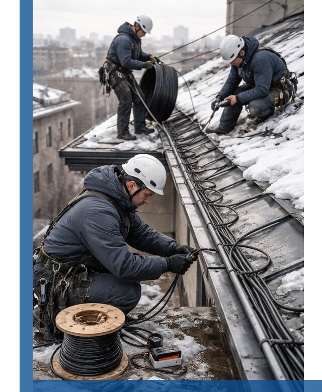 Монтаж греющего кабеля на кровле в Петропавловске-Камчатском под ключ