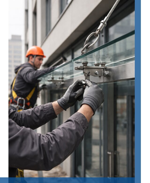 Монтаж стеклянных козырьков в Петропавловске-Камчатском от 8807 р. | ВЫСОТНИК-Птк