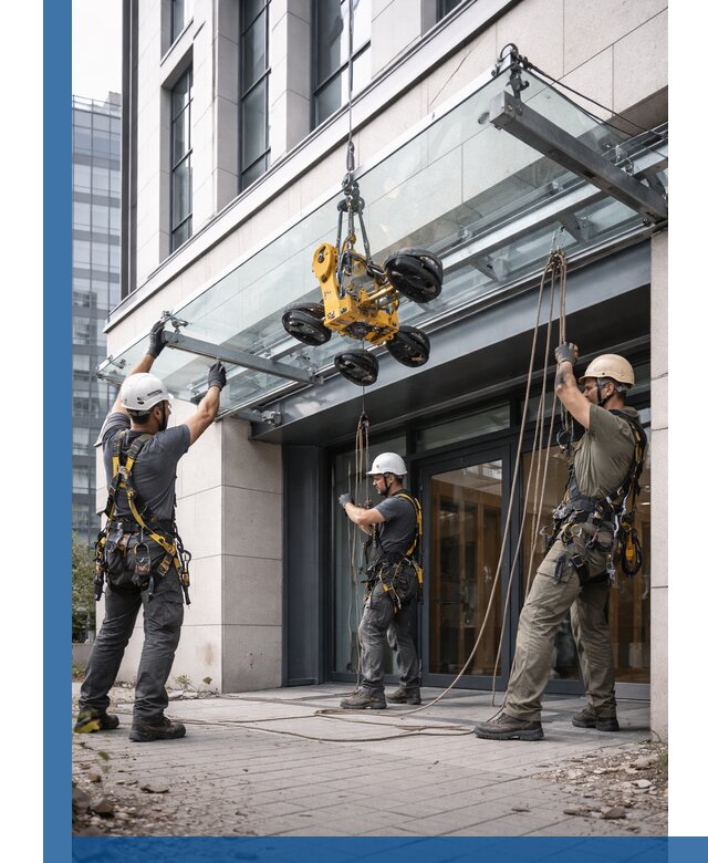 Монтаж стеклянных козырьков под ключ в Петропавловске-Камчатском для зданий