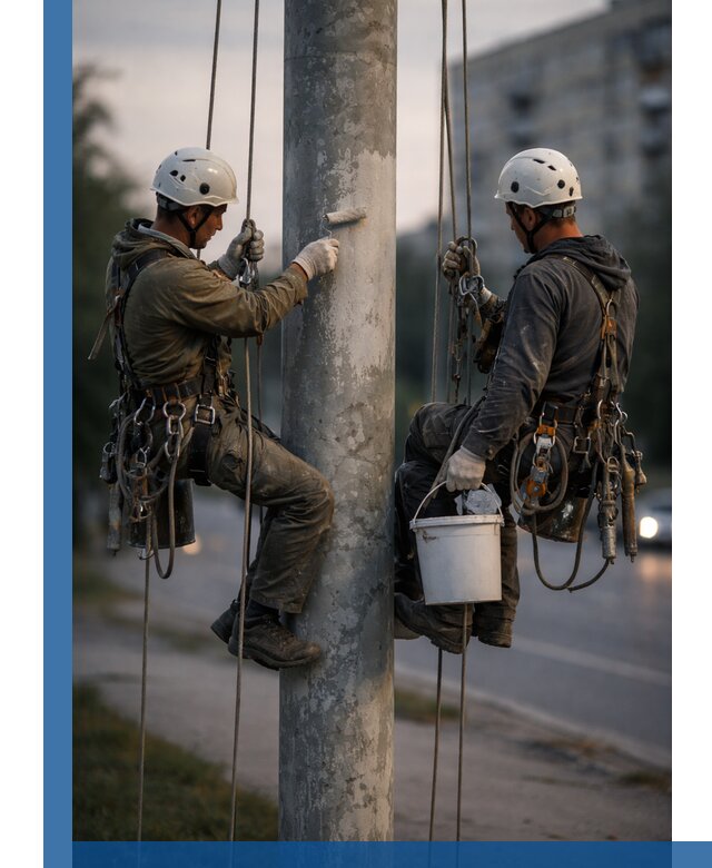 Покраска опор освещения и антикоррозийная защита в Петропавловске-Камчатском