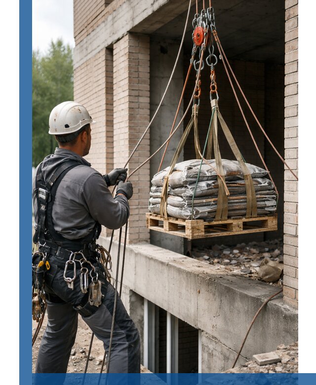Подъем материалов на этаж веревками в Петропавловске-Камчатском оперативно